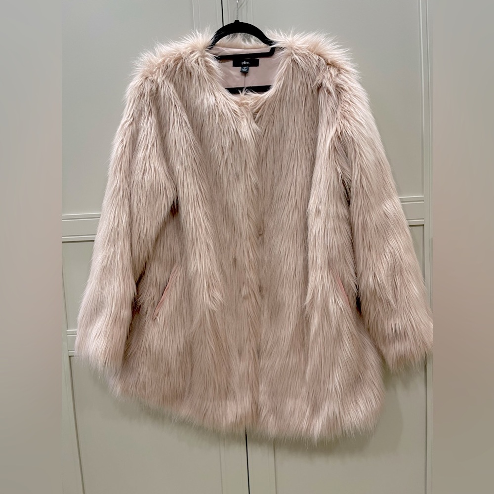 Ellos light pink faux fur jacket plus size large sz 18